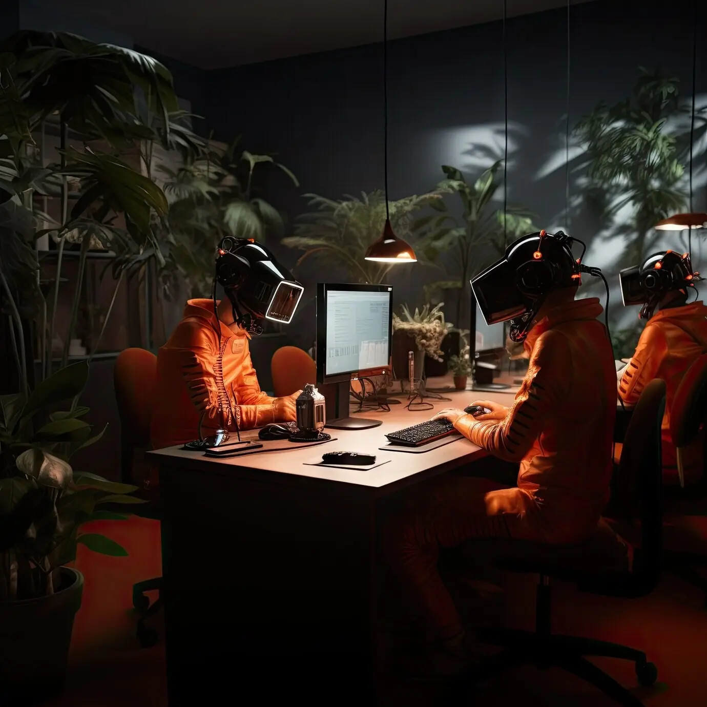 Международный день образования, оформленный в футуристическом стиле, со студентами и головными уборами.